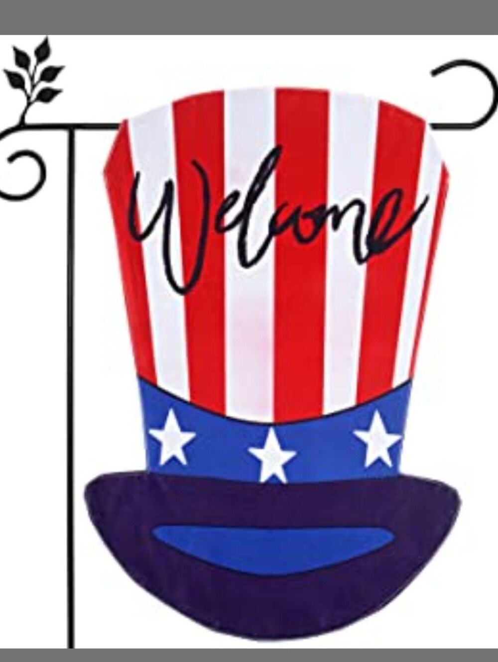 Welcome Patriotic Top Hat Garden Flag - Red White Blue